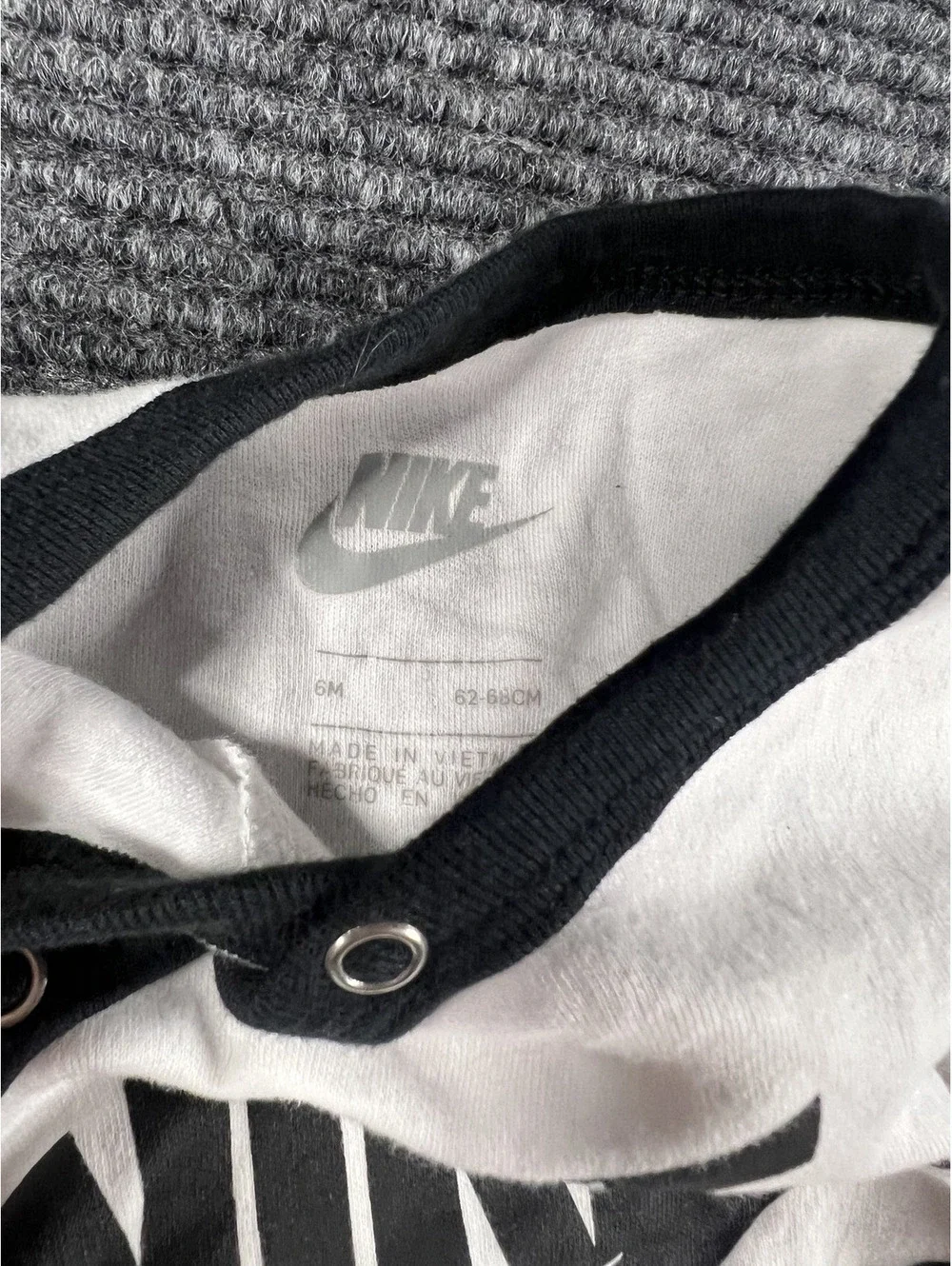 Nike Baby 6M White and Black Footed Sleeper Pajama with Smiley Face Print